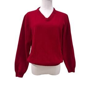 Brooks Brothers Extra Fine Merino Wool Red V Neck Sweater Women Large Preppy